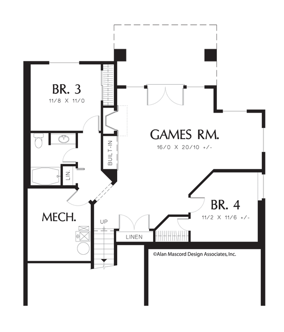 Lower Floor Plan image for Mascord Lockport-Seaside Cottage with Fireplace in Living Room-Lower Floor Plan