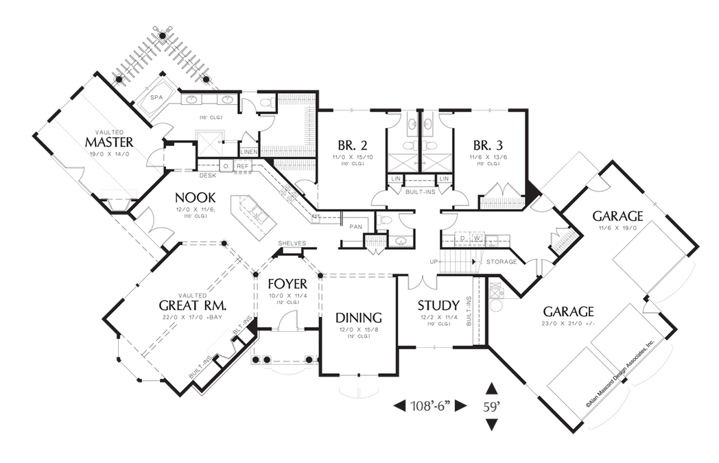 Main Floor Plan image for Mascord Cainsville-European Style Plan with Vaulted Great Room-Main Floor Plan