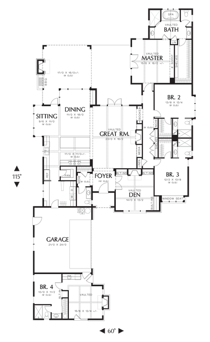 Main Floor Plan image for Mascord Harriet-Appealing Cottage Plan with Great Outdoor Connection-Main Floor Plan