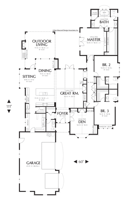 Main Floor Plan image for Mascord Alberg-English Countryside One Story Home-Main Floor Plan