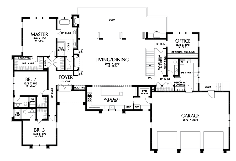 Main Floor Plan image for Mascord Lynville-Wonderful modern house plan design with great amenities-Main Floor Plan