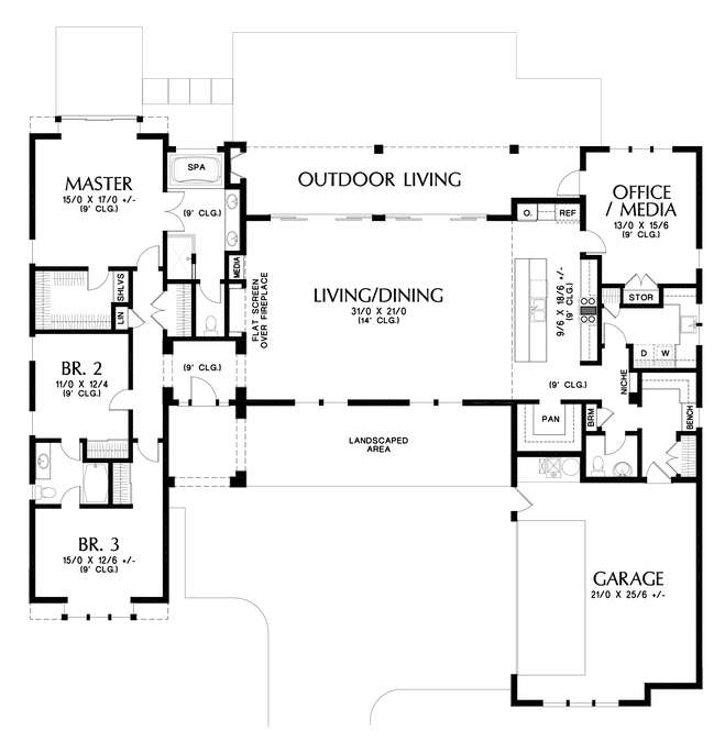 Main Floor Plan image for Mascord Mapleview-Contemporary Plans Ideal for Empty Nesters!-Main Floor Plan