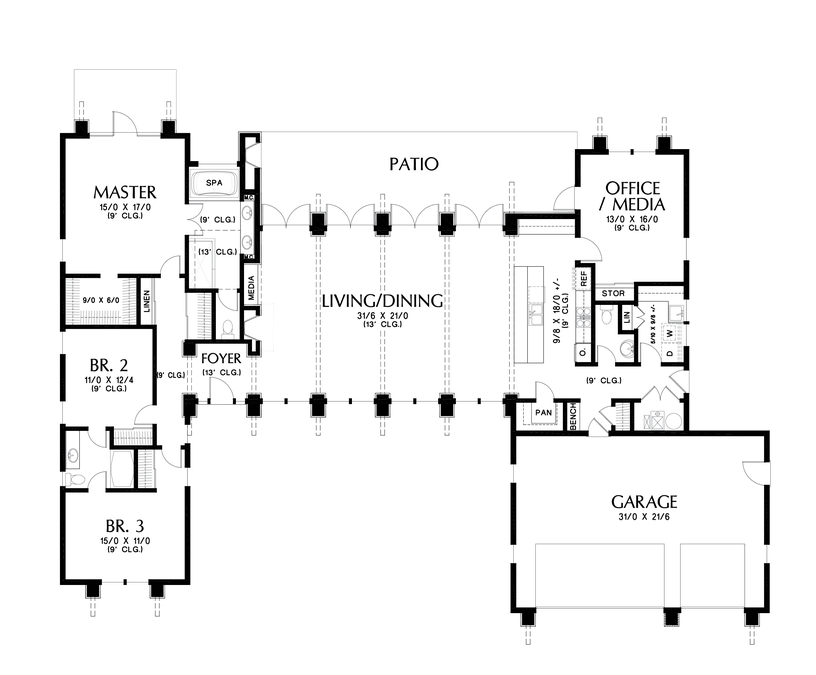 Main Floor Plan image for Mascord Goldsboro-Contemporary Home with Beautiful Outdoor Views-Main Floor Plan