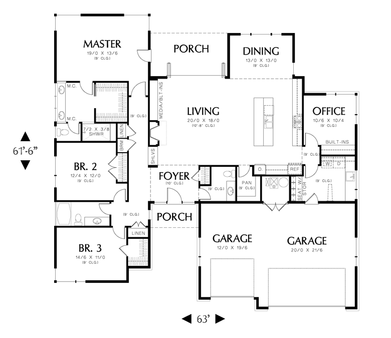 Main Floor Plan image for Mascord Riverside-Modern Plan with Open Layout-Main Floor Plan