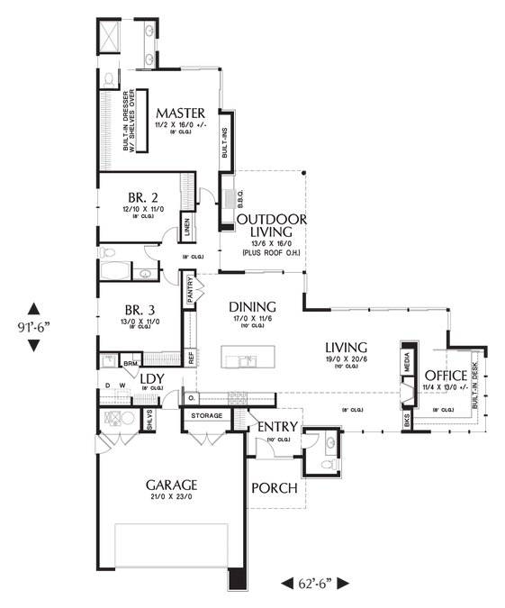 Main Floor Plan image for Mascord Houston-Contemporary Ranch with Great Outdoor Connection-Main Floor Plan