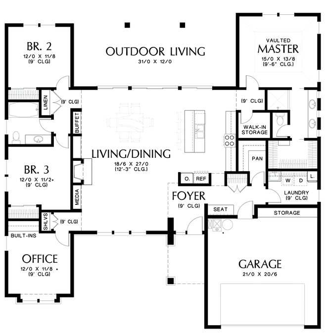 Main Floor Plan image for Mascord Baines-Flexible and Amenity Rich Mid Century Modern Plan-Main Floor Plan