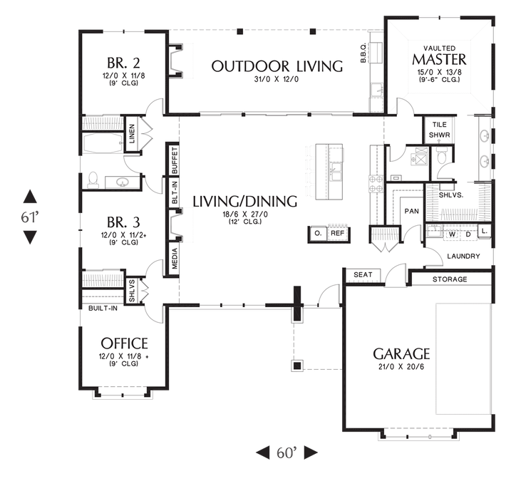 Main Floor Plan image for Mascord Dallas-Flexible Plan Suited to Front and/or Rear Views-Main Floor Plan