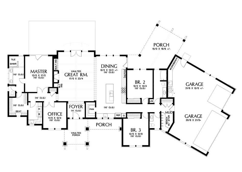 Main Floor Plan image for Mascord Arapahoe-Popular Amenities such as Vaulted Spaces, Great Rear Porch-Main Floor Plan