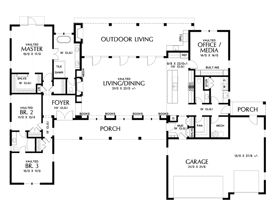 Main Floor Plan image for Mascord Saddleridge-Timeless Contemporary Farmhouse for all Generations-Main Floor Plan