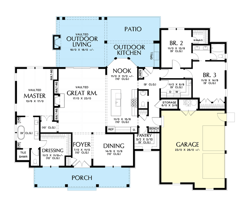 Main Floor Plan image for Mascord Birch Wood Farm-Fantastic plan for families in all walks of life-Main Floor Plan