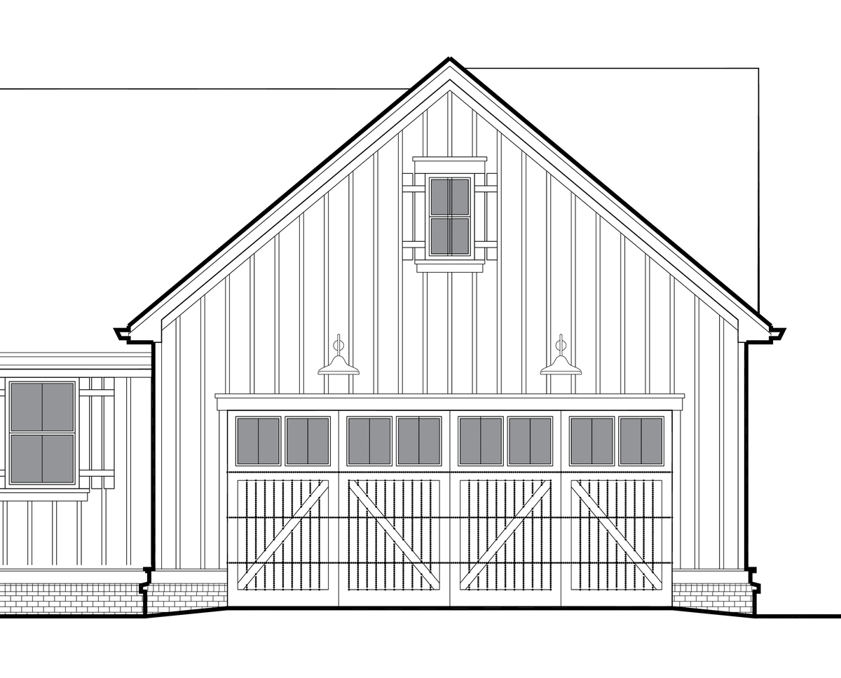 Front Facing Garage Door to Mascord Cedar Tree Hollow-Great Farmhouse with Vaulted Spaces and Formal Dining-Front Facing Garage Door