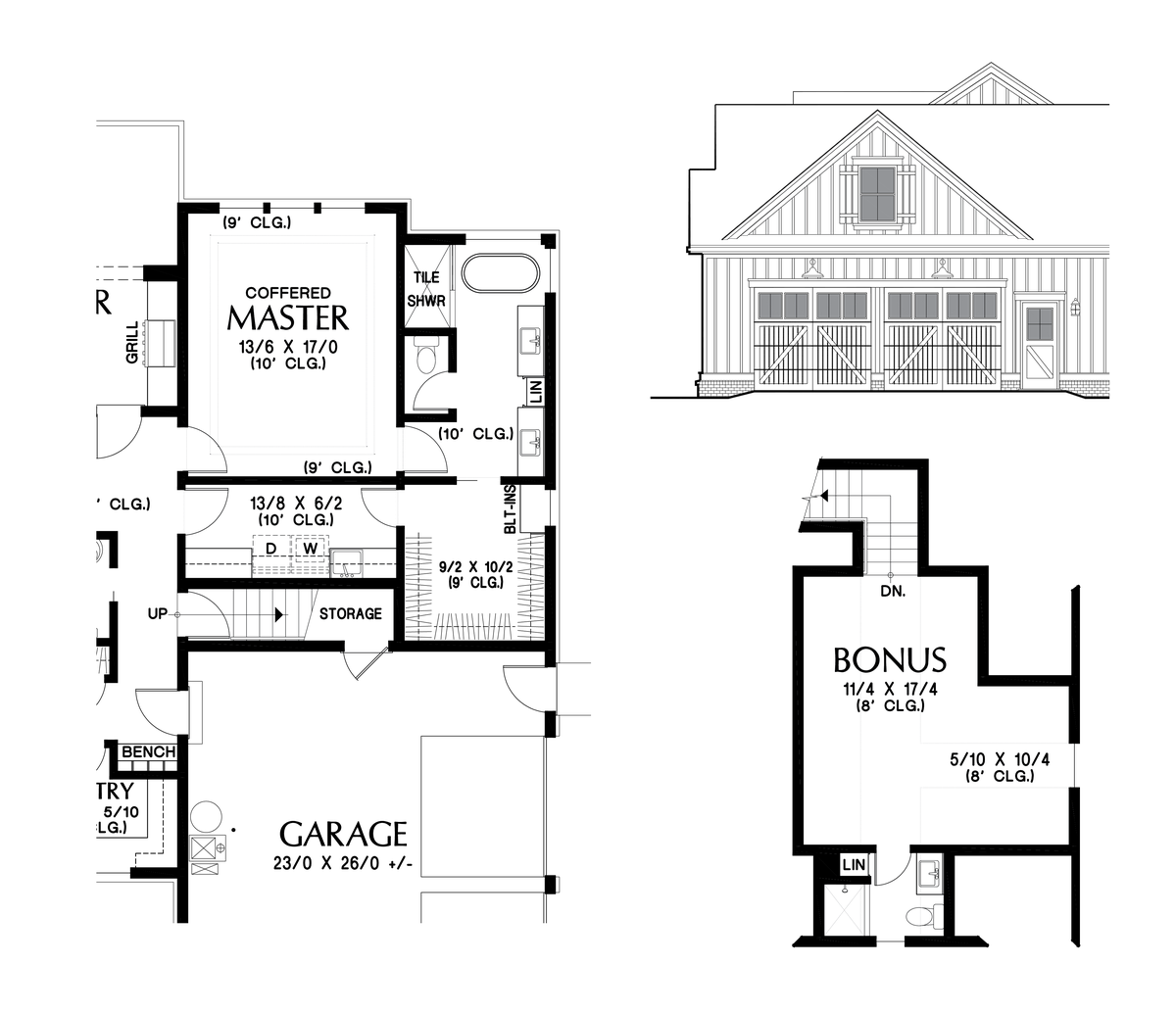 Add Bonus Room to Mascord Cedar Tree Hollow-Great Farmhouse with Vaulted Spaces and Formal Dining-Add Bonus Room