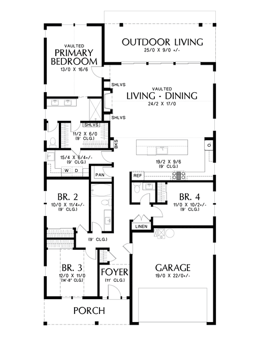 Main Floor Plan image for Mascord Willows-Urban Farmhouse suitable for Narrow Suburban lots-Main Floor Plan