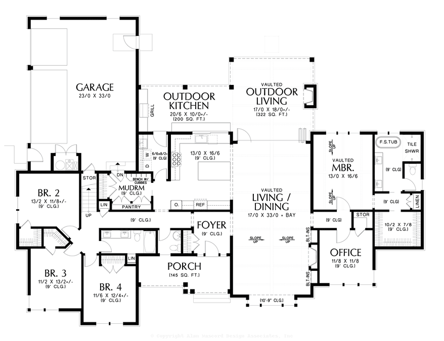 Main Floor Plan image for Mascord Maecroft-Farmhouse Plan with Feature Vaulted Great Room to Outdoor Living-Main Floor Plan