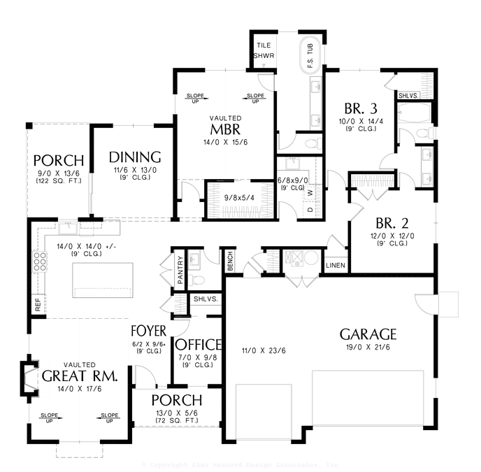 Main Floor Plan image for Mascord Scorsese-Open Great Room Space with Home Office-Main Floor Plan