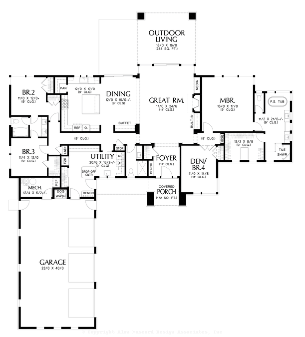 Main Floor Plan image for Mascord Holme Hedge-Great Prairie treatment given to a popular layout-Main Floor Plan