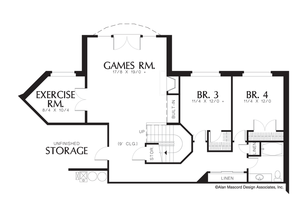 Lower Floor Plan image for Mascord Doland-European Luxury Plan with Angled 4 Car Garage-Lower Floor Plan