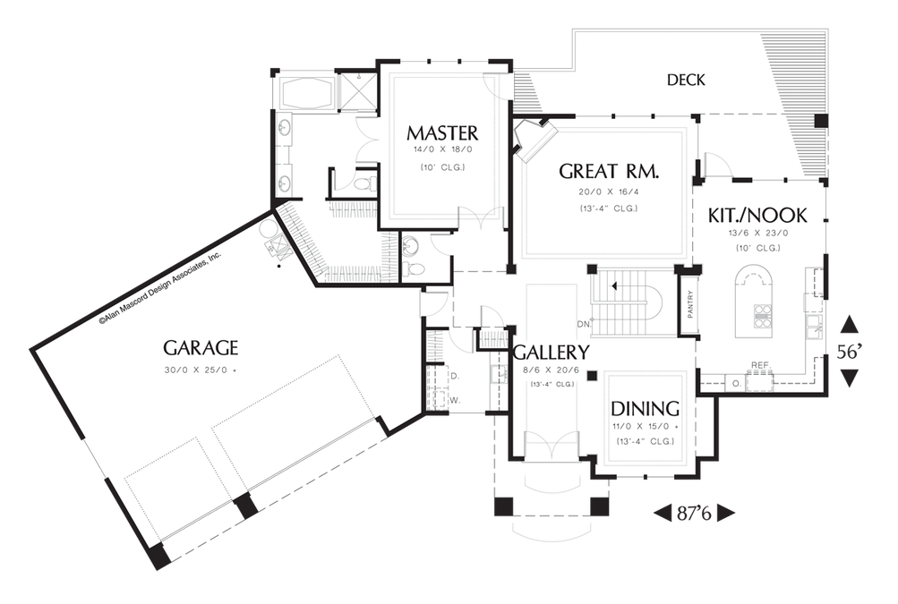Main Floor Plan image for Mascord Cogan-Contemporary Plan with Master Suite on the Main-Main Floor Plan