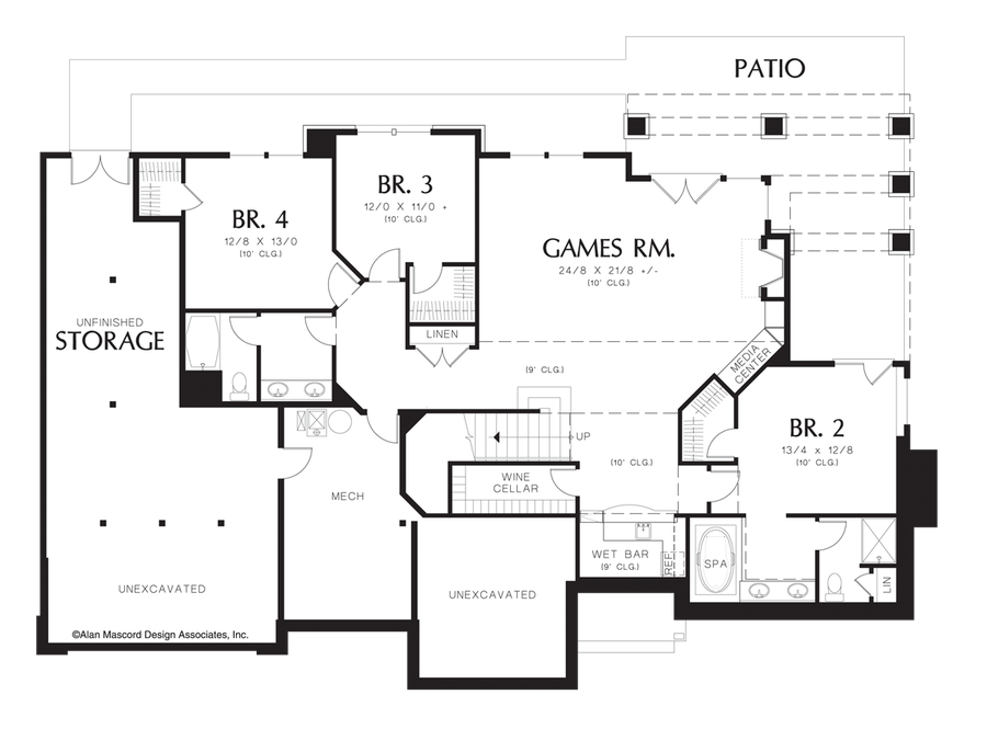 Lower Floor Plan image for Mascord Babcock-4 Bedroom Daylight Basement Plan with Wine Cellar-Lower Floor Plan