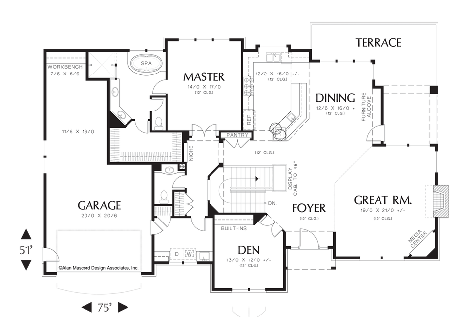 Main Floor Plan image for Mascord Babcock-4 Bedroom Daylight Basement Plan with Wine Cellar-Main Floor Plan