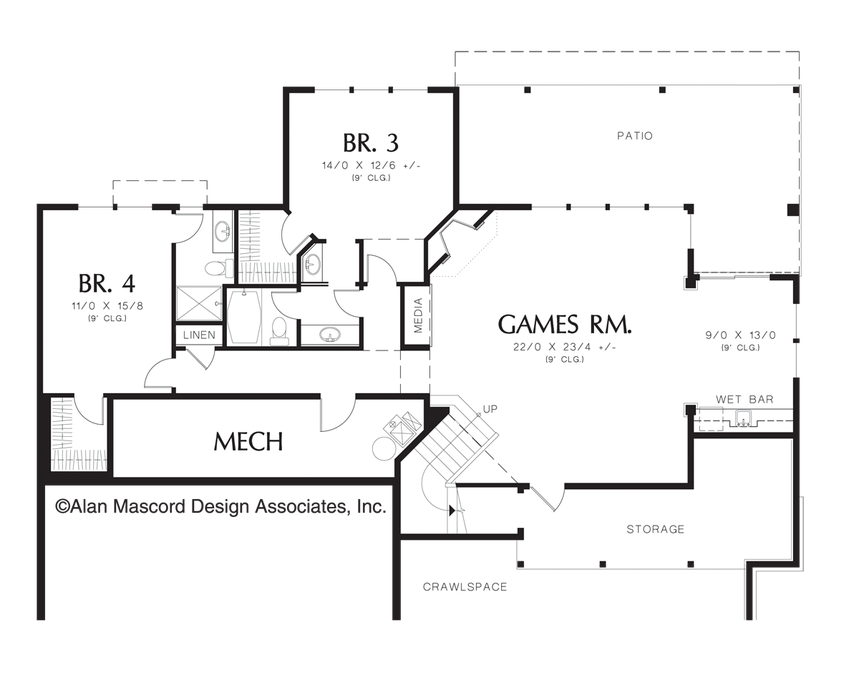 Lower Floor Plan image for Mascord Kendrick-Contemporary Plan for a Sloping Lot-Lower Floor Plan