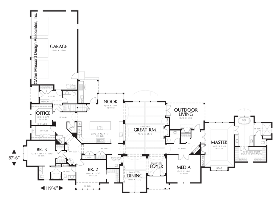 Main Floor Plan image for Mascord Leewright-One Story European Plan with Outside Living Area-Main Floor Plan
