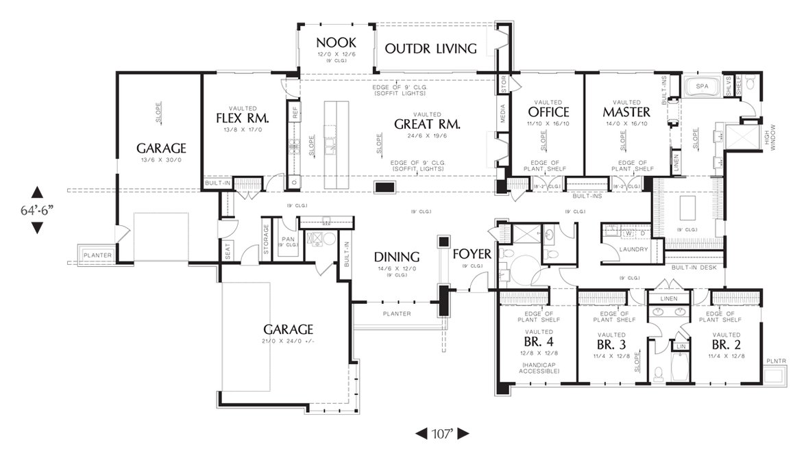 Main Floor Plan image for Mascord Broadway-Well Organized Luxurious Contemporary Plan-Main Floor Plan