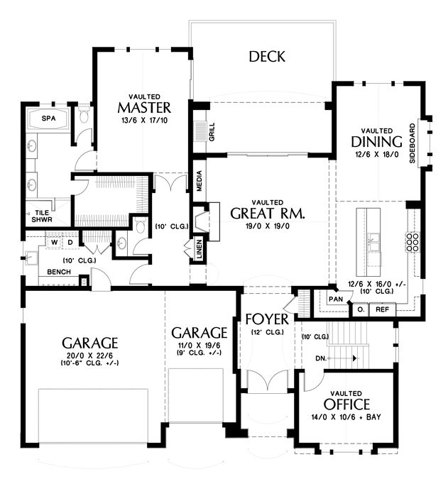 Main Floor Plan image for Mascord Ashwood-Luxury Inside and Out, Perfect for Sloped Lots- Great Outdoor Spaces-Main Floor Plan