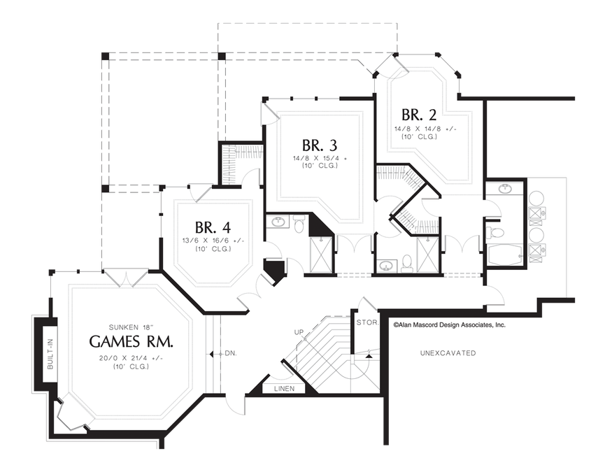 Lower Floor Plan image for Mascord Avellana-European Home Plan for Side and Rear Sloping Lots-Lower Floor Plan