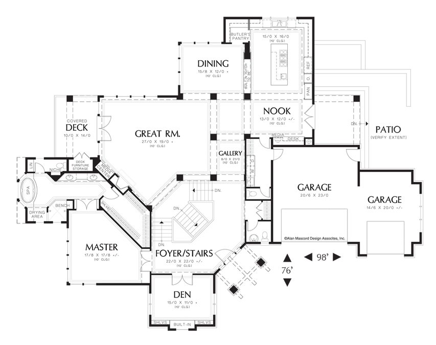 Main Floor Plan image for Mascord Kellenberg-Spacious Hillside Craftsman Home Plan-Main Floor Plan