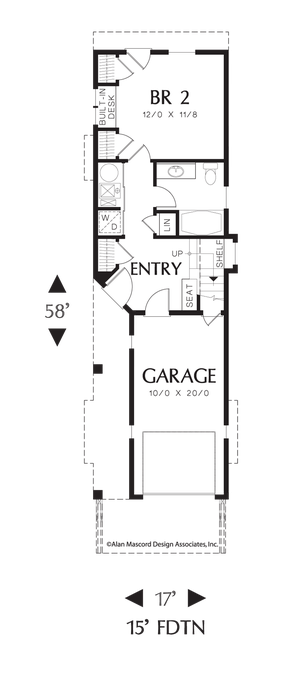 Main Floor Plan image for Mascord Skycole-Contemporary Craftsman Plan Perfect for Narrow Lot-Main Floor Plan