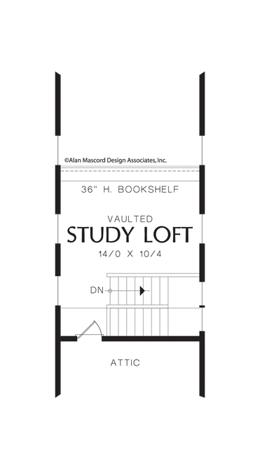 Upper Floor Plan image for Mascord Wedgewood-Narrow Craftsman Plan with Loft-Upper Floor Plan