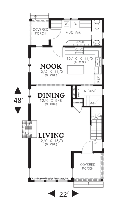 Main Floor Plan image for Mascord Elsie-Charming Coastal Plan with Attractive Layout-Main Floor Plan