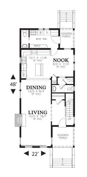 Main Floor Plan image for Mascord Ashville-Compact Traditional Coastal Home-Main Floor Plan