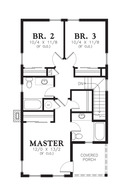 Upper Floor Plan image for Mascord Ashville-Compact Traditional Coastal Home-Upper Floor Plan