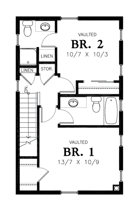 Upper Floor Plan image for Mascord Newport-Charming Compact Coastal Plan-Upper Floor Plan