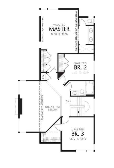 Upper Floor Plan image for Mascord Darbi-Narrow Contemporary with Rear Loading Detached Garage-Upper Floor Plan