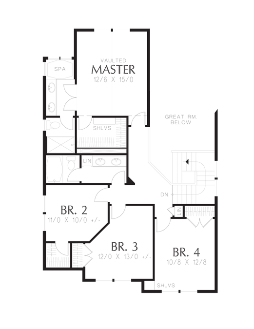Upper Floor Plan image for Mascord Honeydale-Traditional Plan for narrower lots, four bedrooms!-Upper Floor Plan