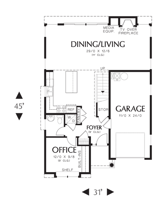 Main Floor Plan image for Mascord Reading-Portland Industrial Style Home for Urban Lots-Main Floor Plan