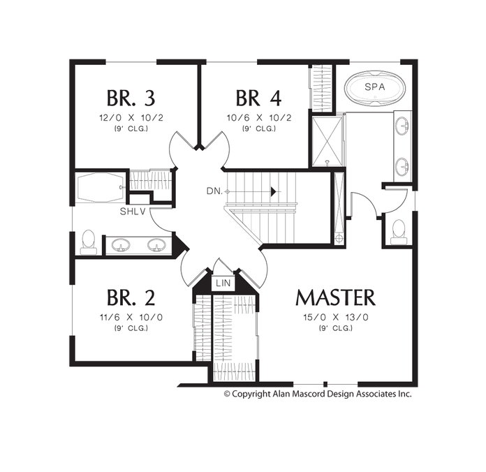 Upper Floor Plan image for Mascord Hilldale-So Many Well Designed Spaces in a Compact Package -Upper Floor Plan