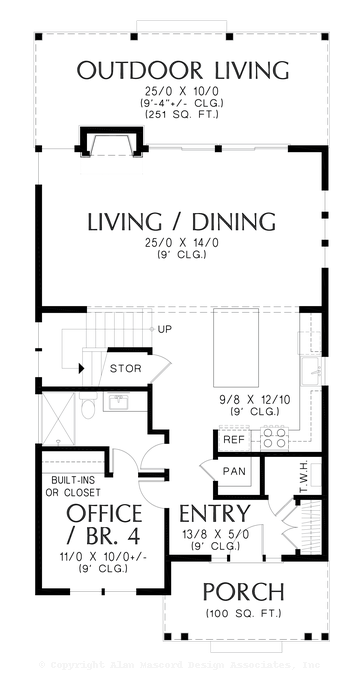 Main Floor Plan image for Mascord Lanford-Elegant plan designed to fit in the tightest of lots-Main Floor Plan