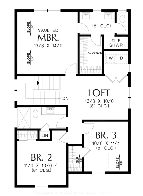Upper Floor Plan image for Mascord Lanford-Elegant plan designed to fit in the tightest of lots-Upper Floor Plan