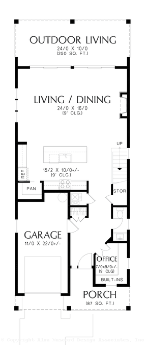 Main Floor Plan image for Mascord Bramble-Narrow Lot Plan with Office and Great Connection to Outdoors-Main Floor Plan