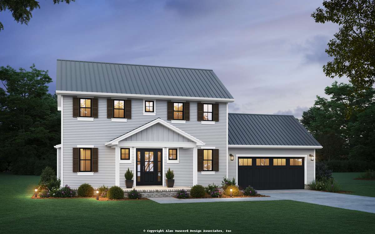 Adds a Two Car Garage to Mascord Cottage Grove-Simple lines and stacked amenities with options-Adds a Two Car Garage