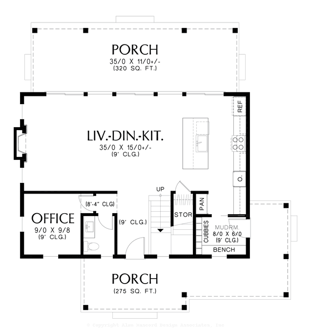 Main Floor Plan image for Mascord Cottage Grove-Simple lines and stacked amenities with options-Main Floor Plan