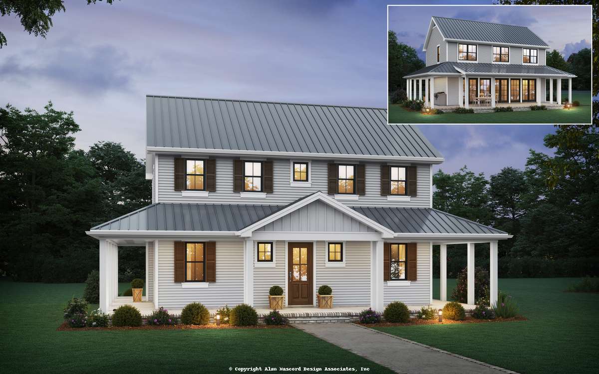 Full Wrap-Around Porch to Mascord Cottage Grove-Simple lines and stacked amenities with options-Full Wrap-Around Porch