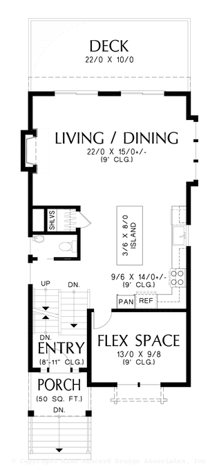 Main Floor Plan image for Mascord Sackville-Farmhouse Style for Urban Lots-Main Floor Plan