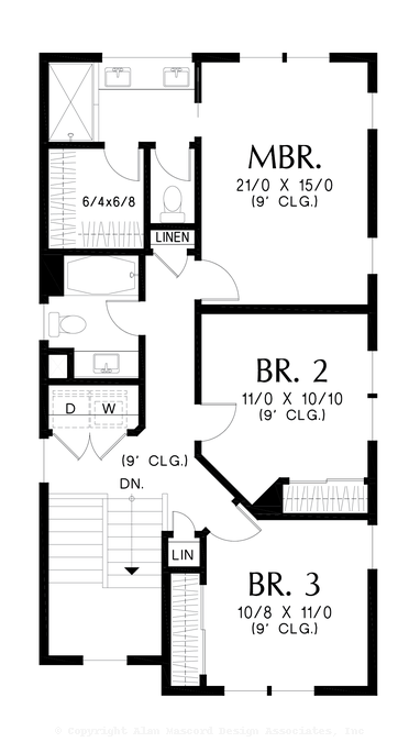 Upper Floor Plan image for Mascord Sackville-Farmhouse Style for Urban Lots-Upper Floor Plan