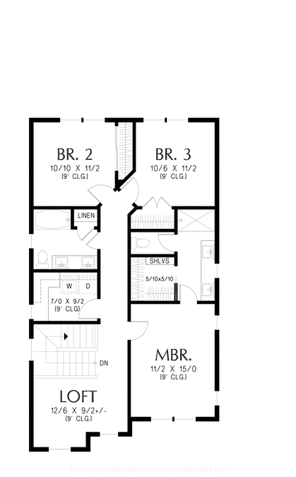 Upper Floor Plan image for Mascord Willowcrest-Charming, Smart, and Flexible Living-Upper Floor Plan