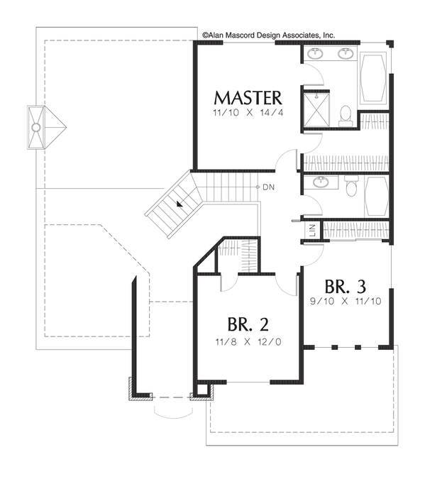 Upper Floor Plan image for Mascord Larson-Classic Craftsman Home Plan with Covered Entry-Upper Floor Plan
